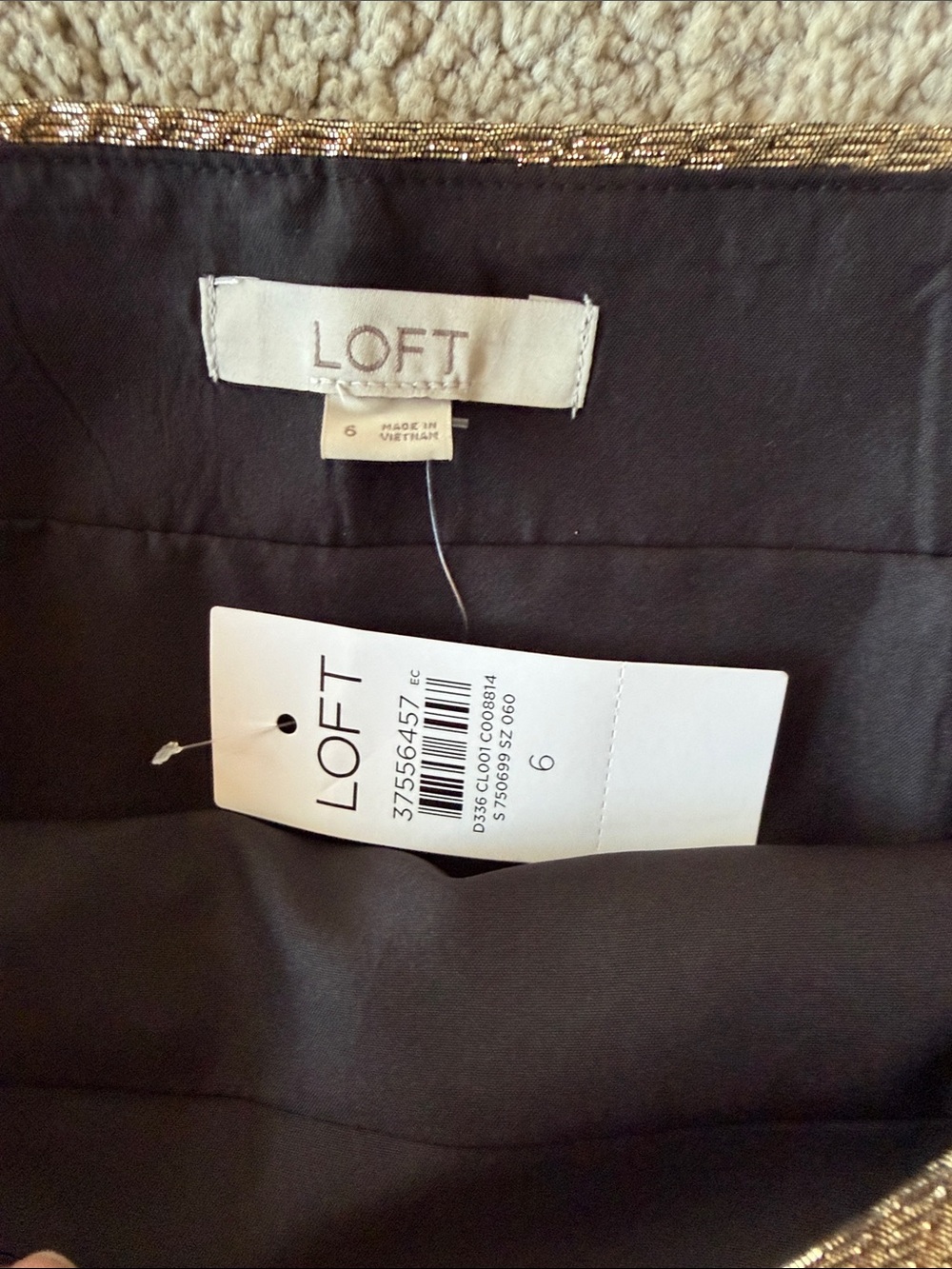 LOFT Gold Metallic Textured Jacquard Mini Skirt Size 6 NWT - Picture 8 of 11